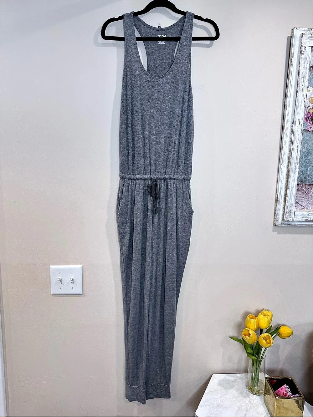 🔥Aerie Racerback Tank Jogger Jumpsuit Gray XXS EC🔥